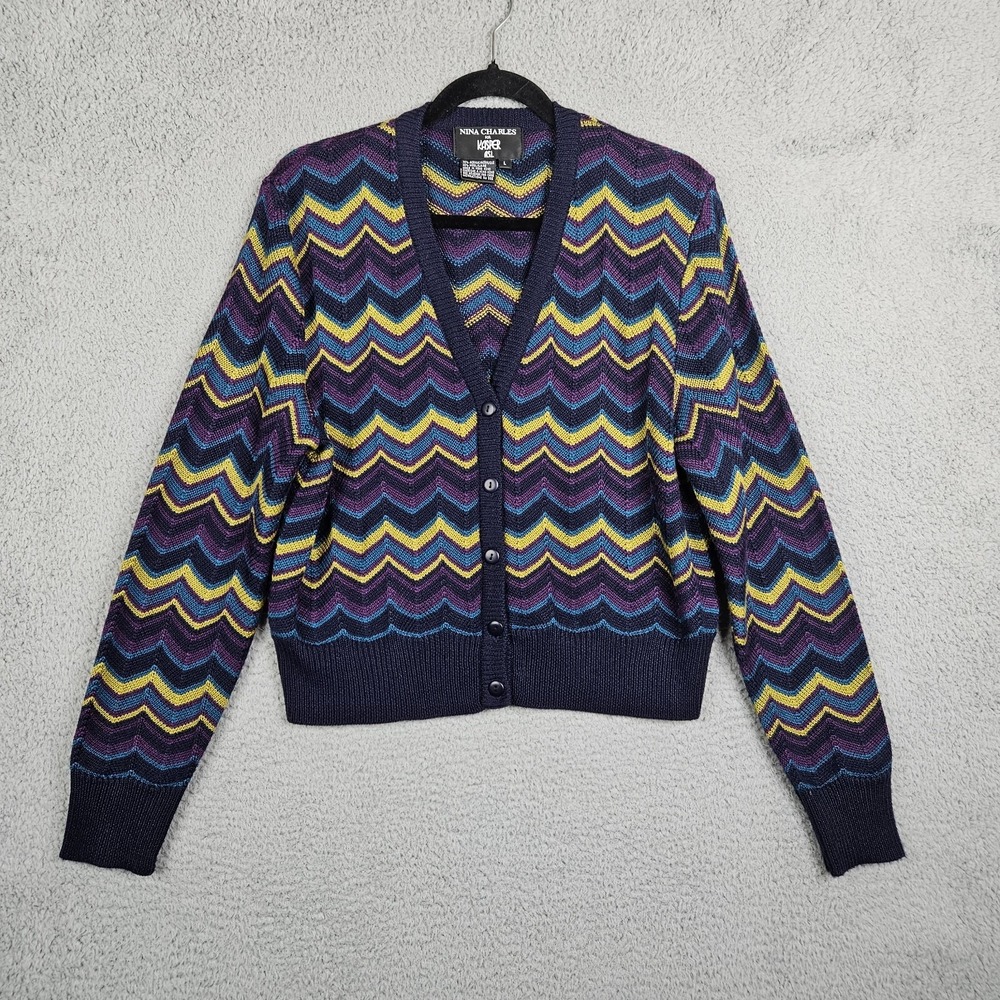 Vintage NINA CHARLES FOR KASPER Women's Zig Zag Button up cardigan Size L